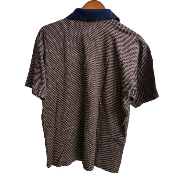 Vintage Ermenegildo Zegna Brown Patterened Knit Pullover Navy Collar Accent ~L - Picture 3 of 7